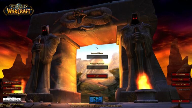 World of Warcraft Vanilla Classic 1.12 Login Screen