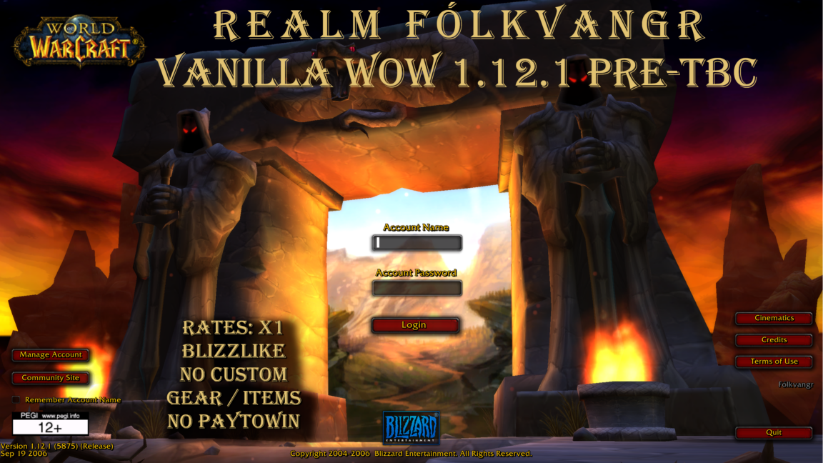 World of Warcraft Login Screen - Realm Fólkvangr - 1.12.1