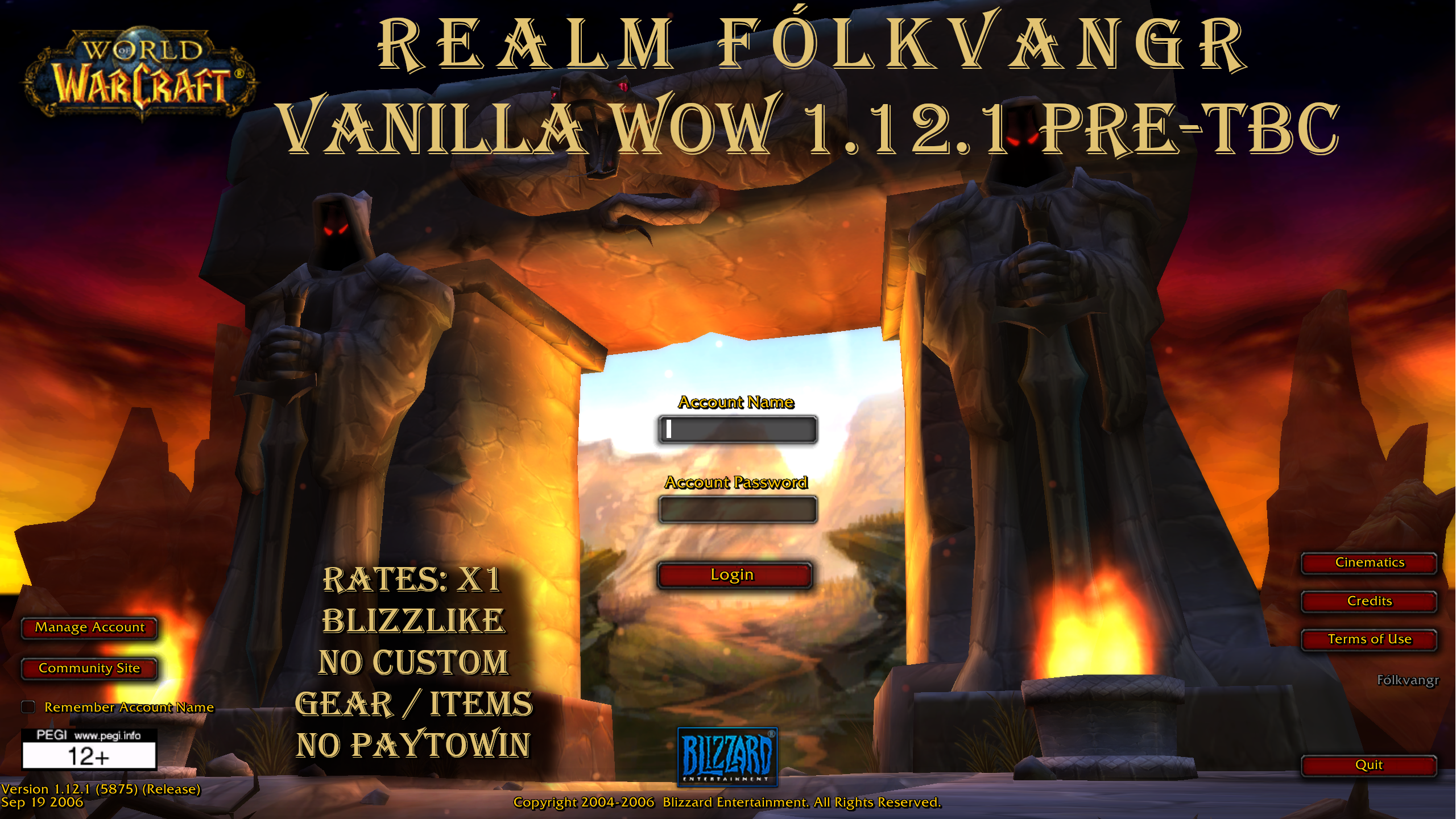 World of Warcraft Login Screen - Realm Fólkvangr - 1.12.1