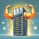 a powerful server flexing, symbolizing the upgrades and improved performance