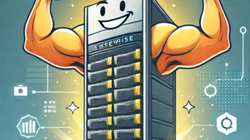 a powerful server flexing, symbolizing the upgrades and improved performance