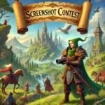 a vibrant, fantasy-themed image capturing the essence of a screenshot contest in a classic mmorpg world. show an adventurer character in medieval armo