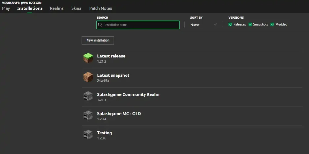 Minecraft: Java Version - Installations - How to install different game versions