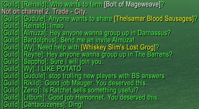 world of warcraft guild chat, aiplayerbot chat, random chat, text