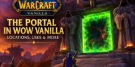 The Dark Portal in WoW Vanilla with a player standing before the glowing green portal